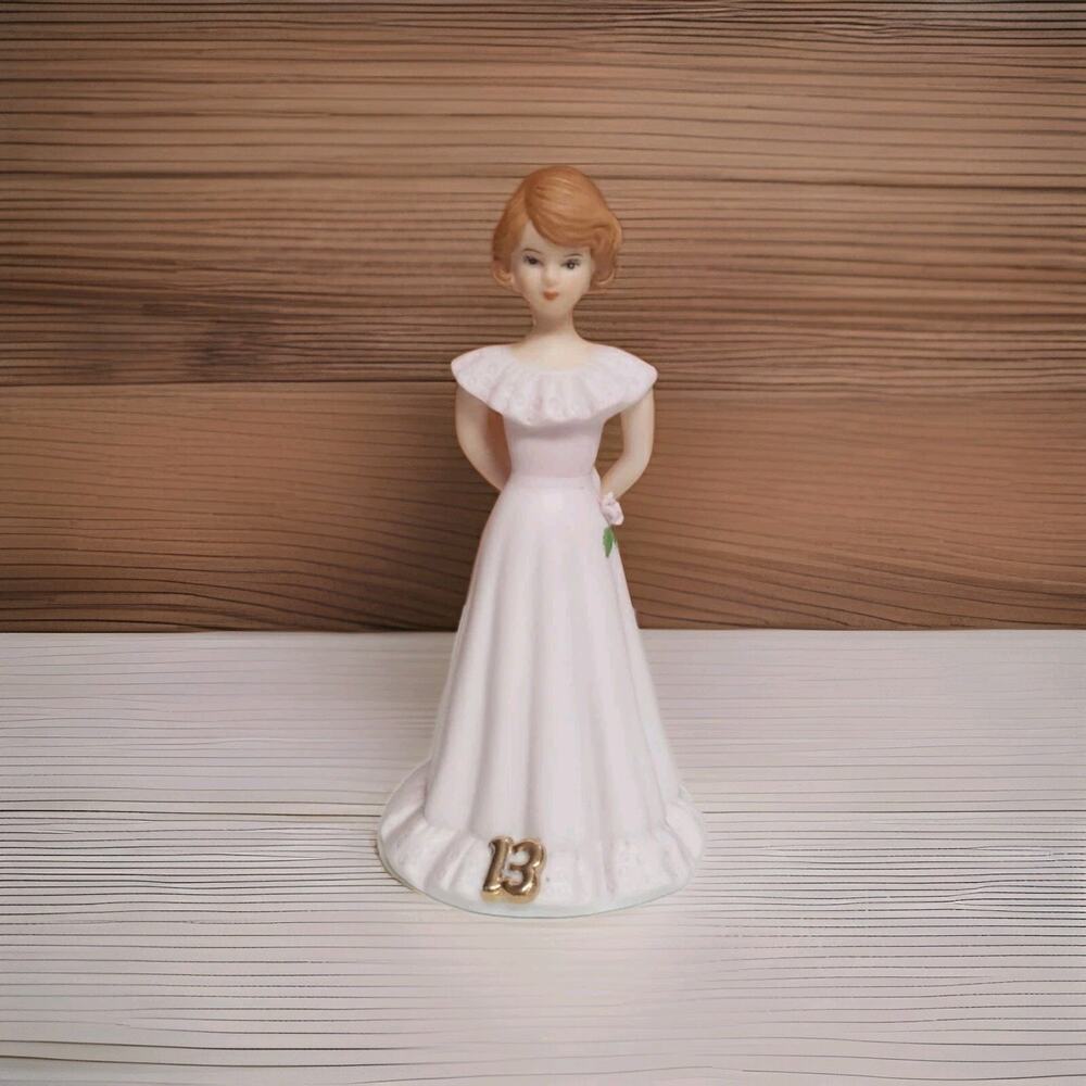 Enesco Growing Up Birthday Girls Porcelain Figurine Age 13 Brown Hair 6" 1982